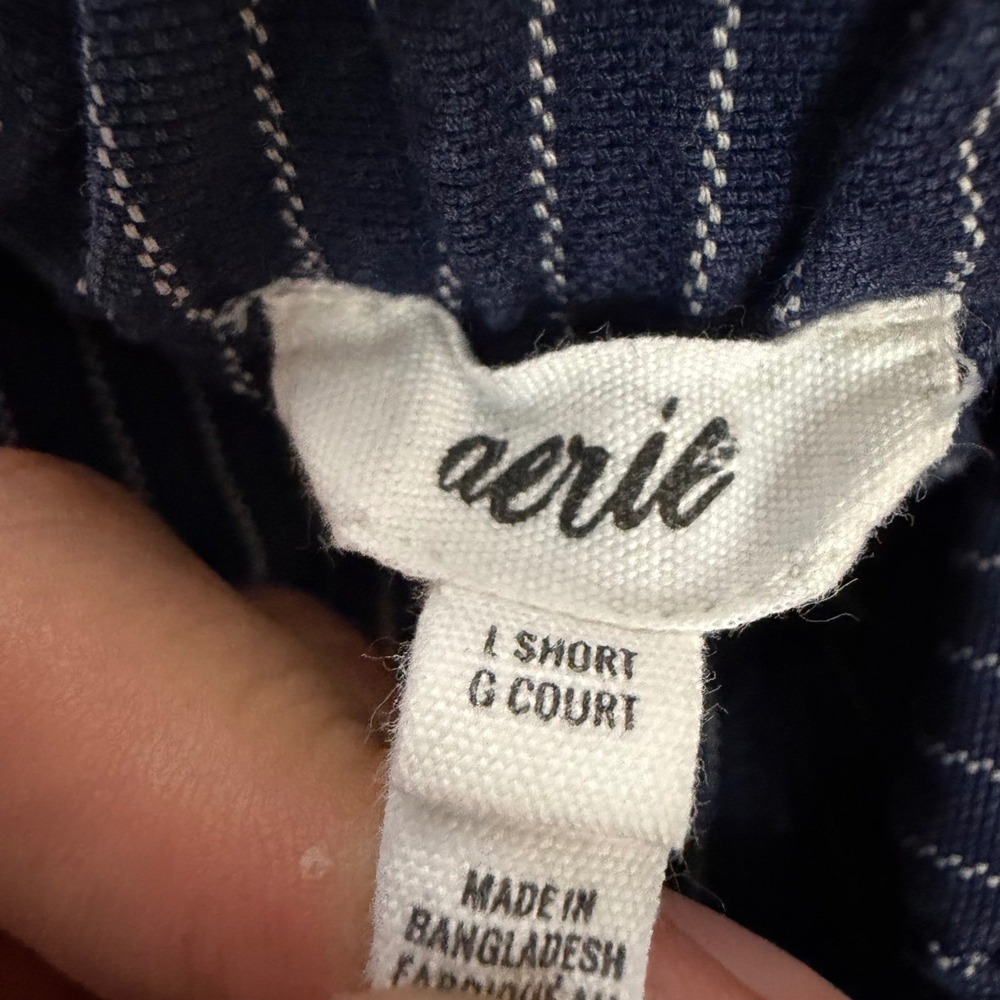 Aerie Navy White Pinstripe Wide Leg Pants Elastic Waist L Short Cotton Lyocell - Picture 6 of 9